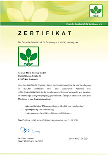 DGE-Zertifikat für Taunus Menü Service GmbH